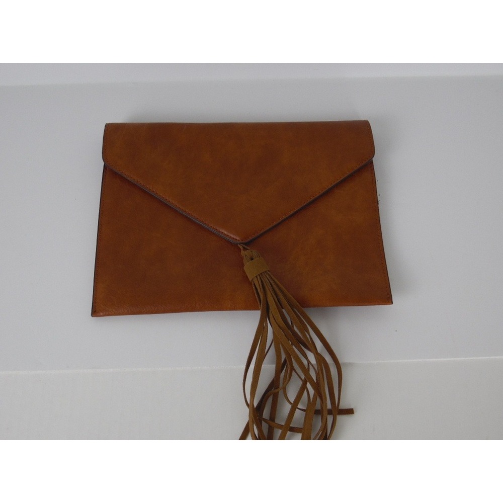 Charleston Bags Brown Leather Envelope Clutch Purse Bag with Tassel Boho Western - Picture 3 of 9